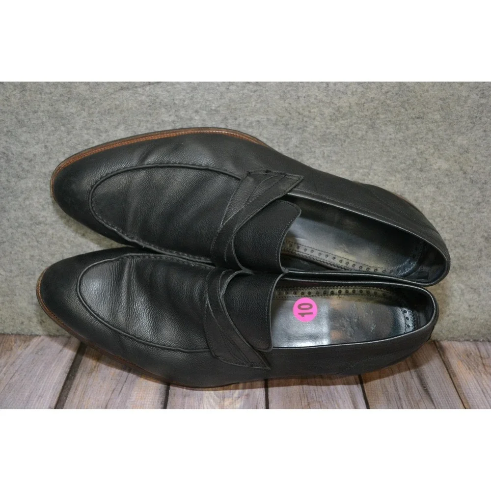 Di Bianco Shoes Mens 10 Black‎ Leather Slip On Dress Rubber Sole Loafers - Italy